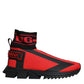 Dolce & Gabbana Red Black Fabric High Top Sorrento Sneakers Shoes/EU40/US7/Black and Red