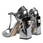 Dolce & Gabbana Silver Leather T-strap Heels Sandals Shoes/EU38/US8/Silver