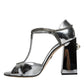 Dolce & Gabbana Silver Leather T-strap Heels Sandals Shoes/EU38/US8/Silver