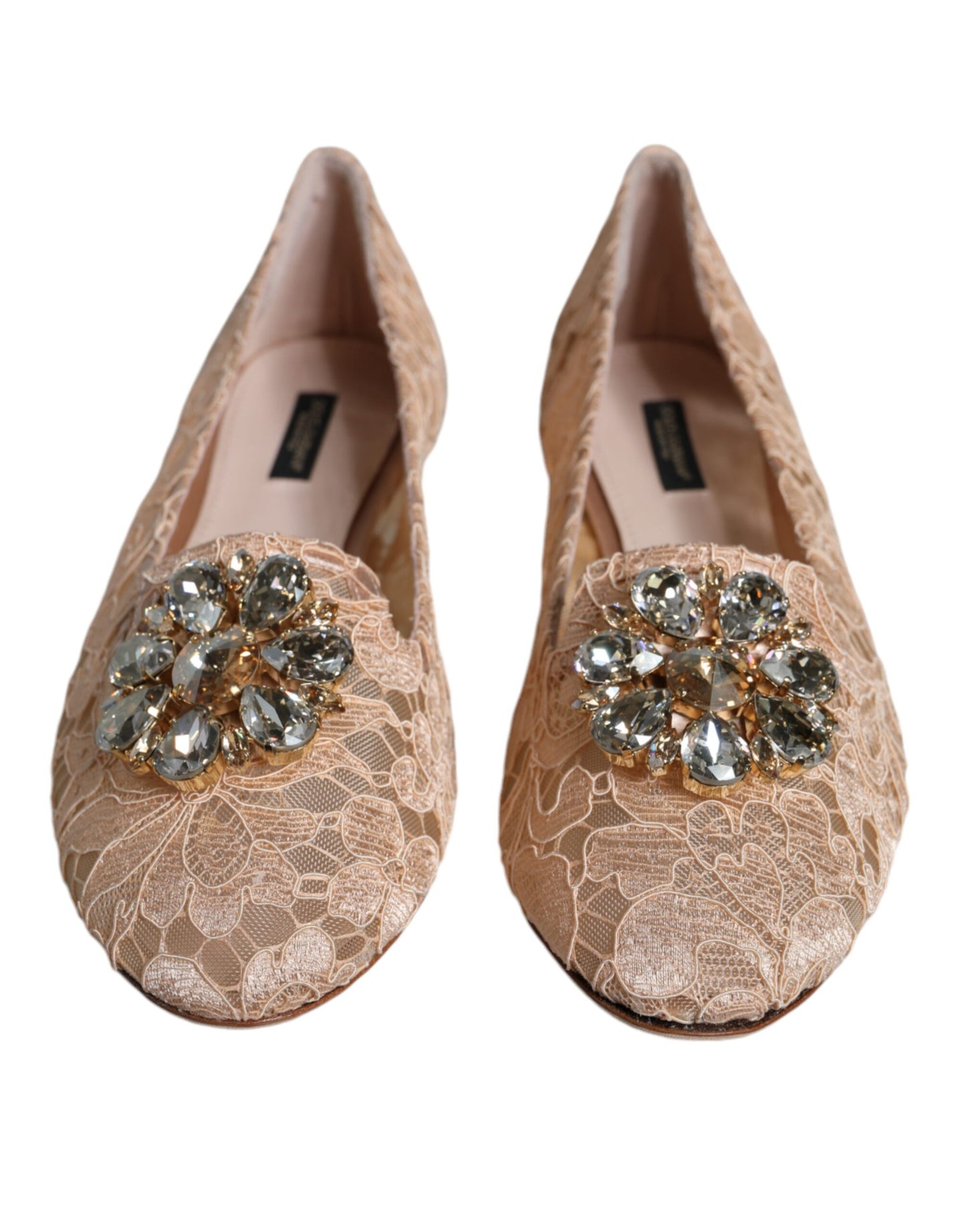 Dolce & Gabbana Dolce & Gabbana Beige Lace Crystal Ballet Flats Loafers Shoes/EU40/US10/Beige