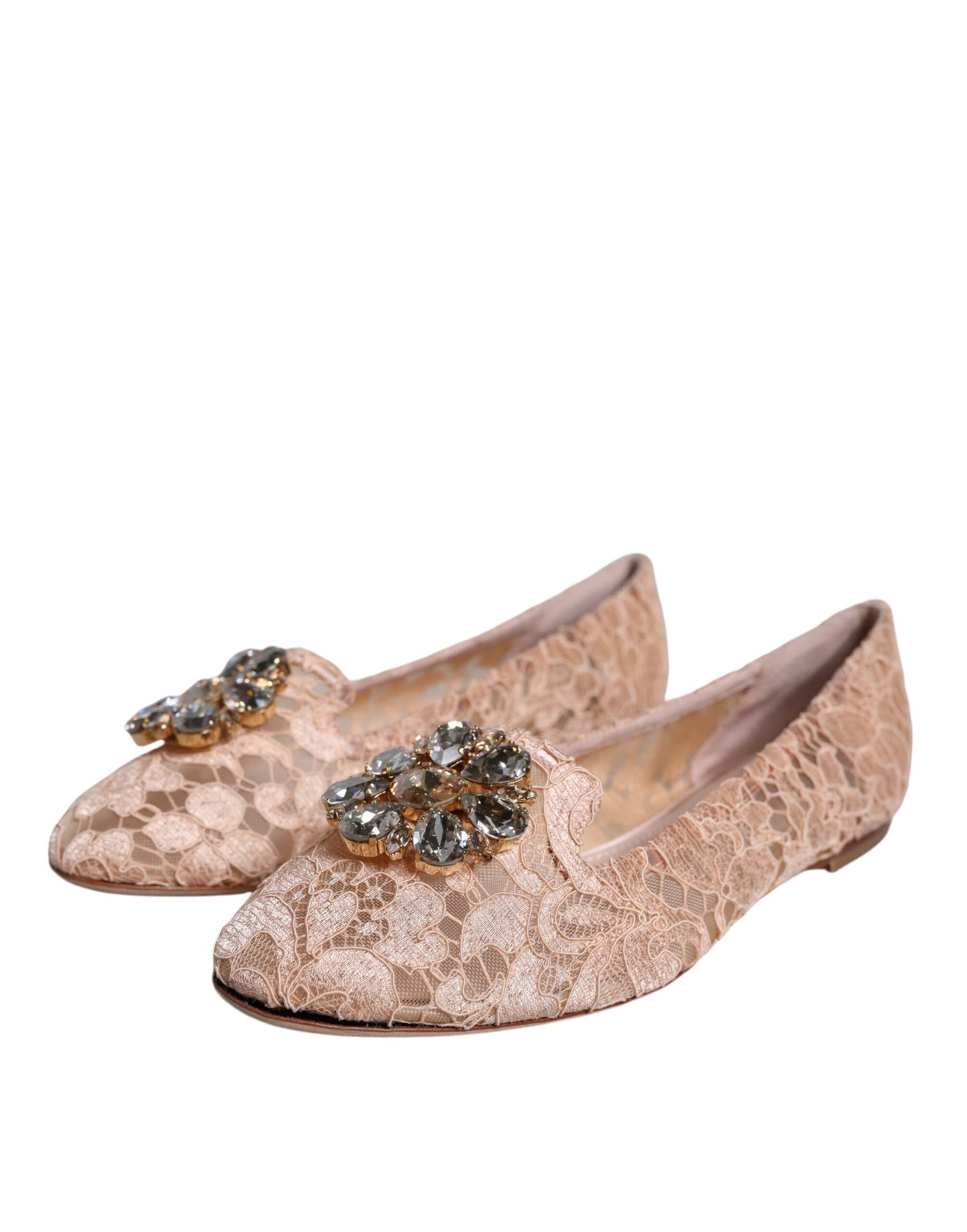 Dolce & Gabbana Dolce & Gabbana Beige Lace Crystal Ballet Flats Loafers Shoes/EU40/US10/Beige