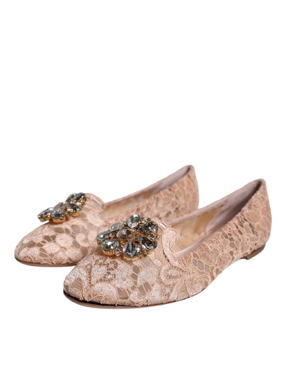 Dolce &amp; Gabbana Dolce &amp; Gabbana Beige Lace Crystal Ballet Flats Loafers Shoes/EU40/US10/Beige