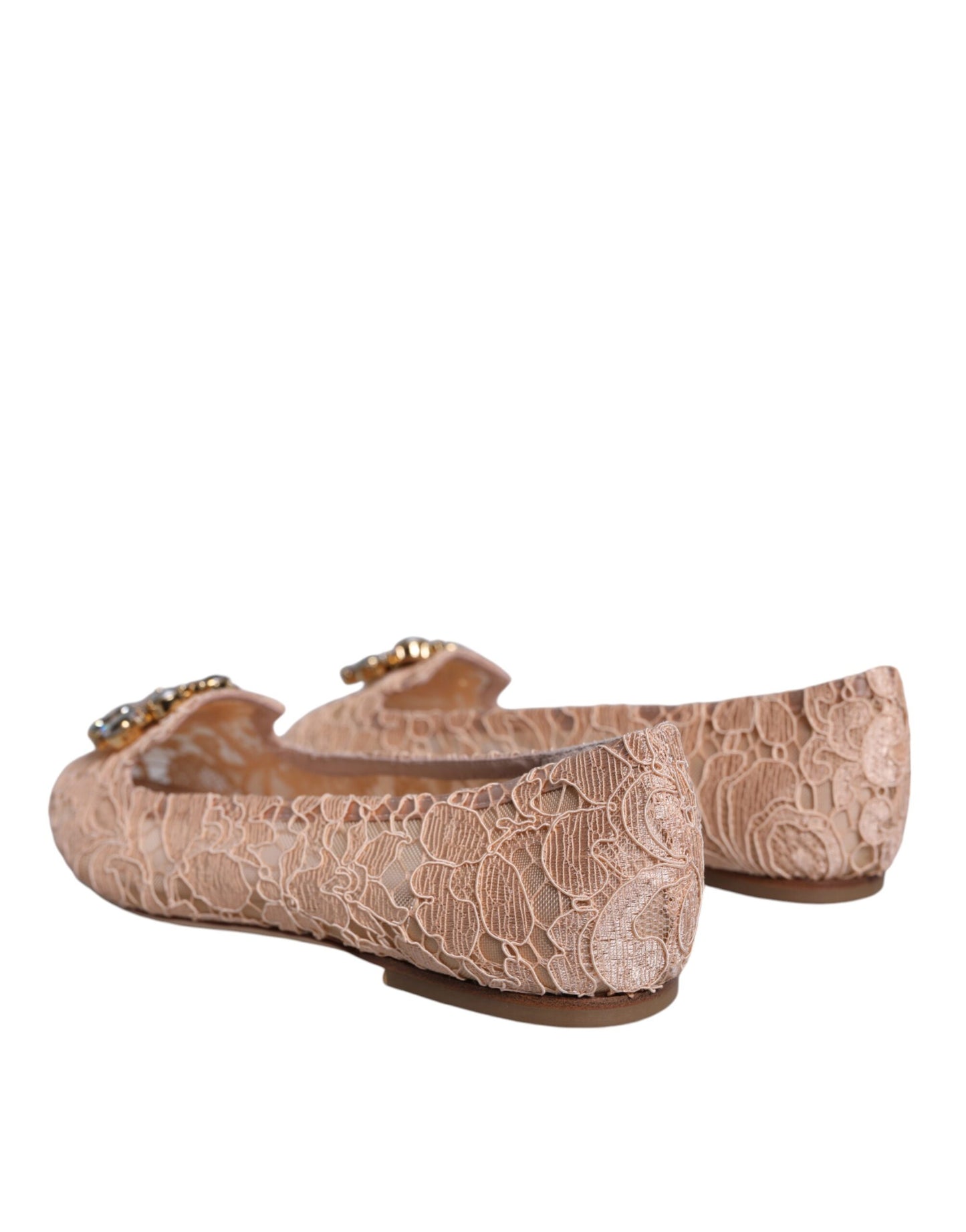 Dolce & Gabbana Dolce & Gabbana Beige Lace Crystal Ballet Flats Loafers Shoes/EU40/US10/Beige