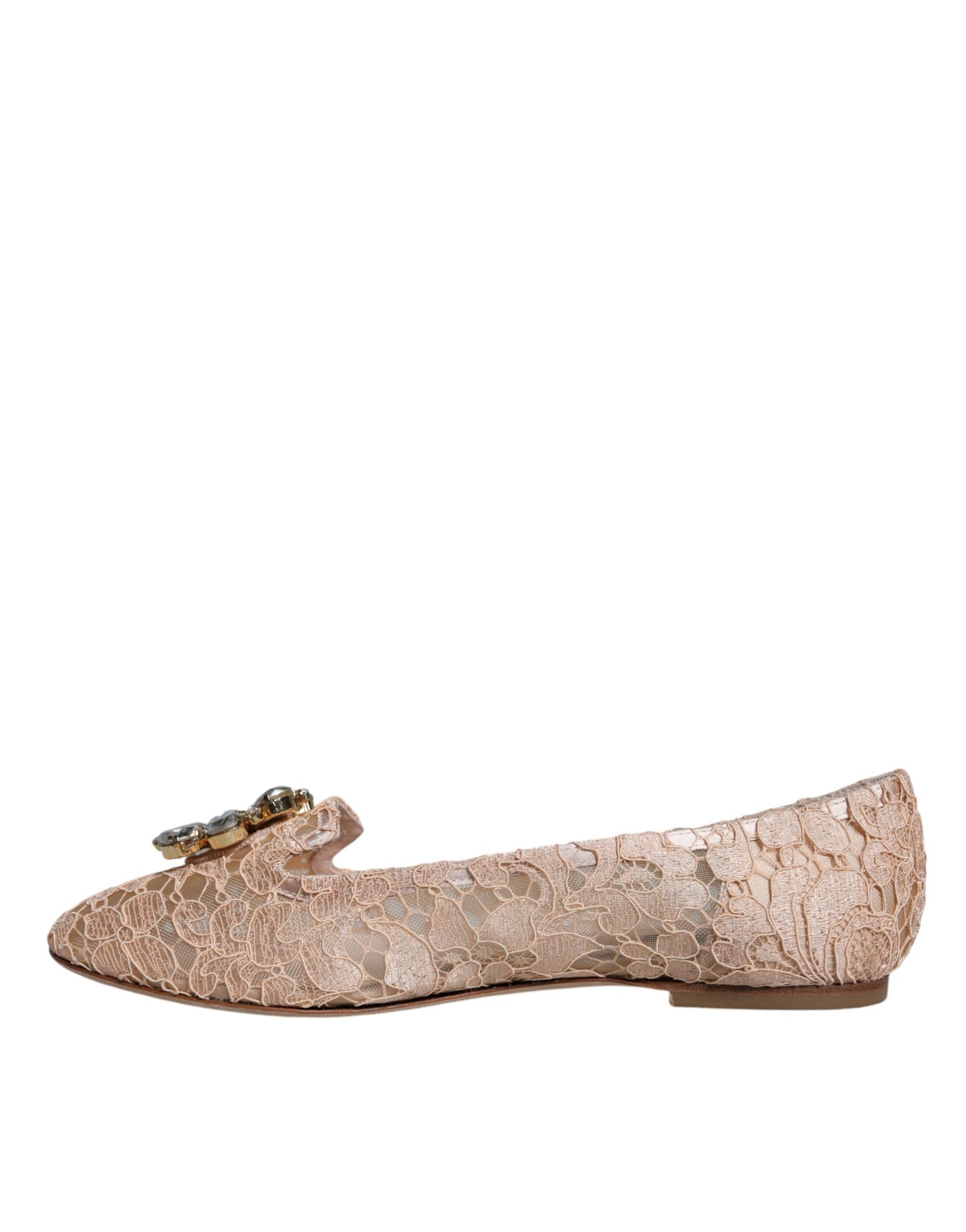 Dolce & Gabbana Dolce & Gabbana Beige Lace Crystal Ballet Flats Loafers Shoes/EU40/US10/Beige