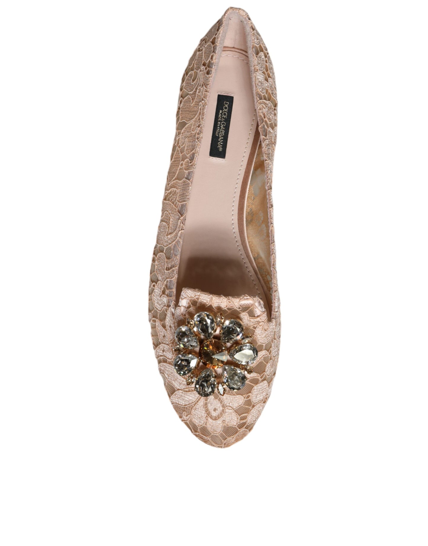 Dolce & Gabbana Dolce & Gabbana Beige Lace Crystal Ballet Flats Loafers Shoes/EU40/US10/Beige