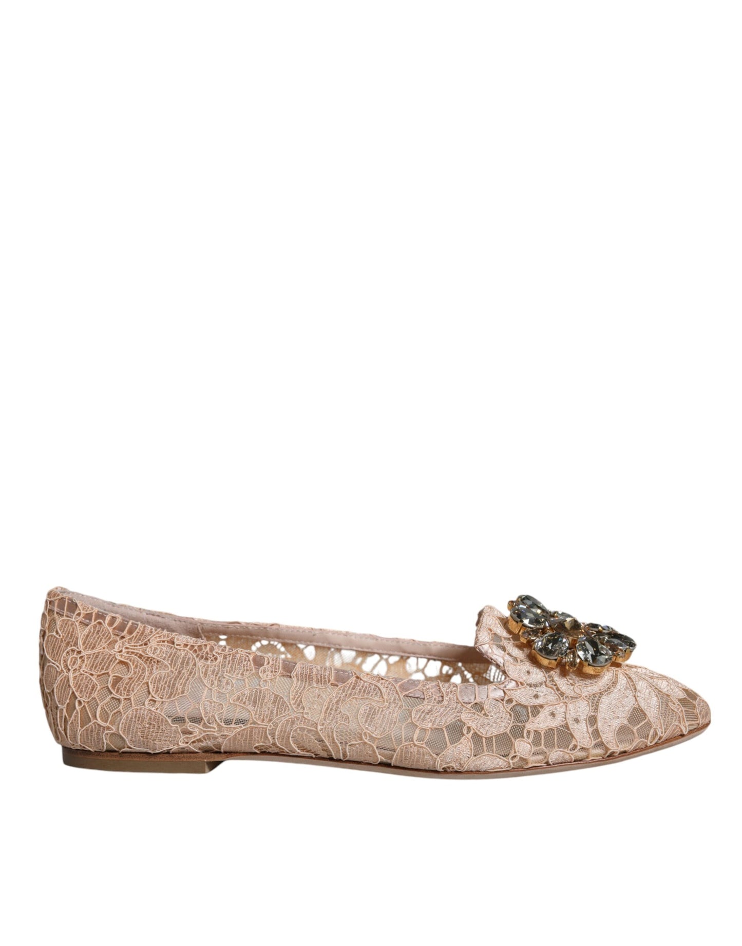 Dolce & Gabbana Dolce & Gabbana Beige Lace Crystal Ballet Flats Loafers Shoes/EU40/US10/Beige