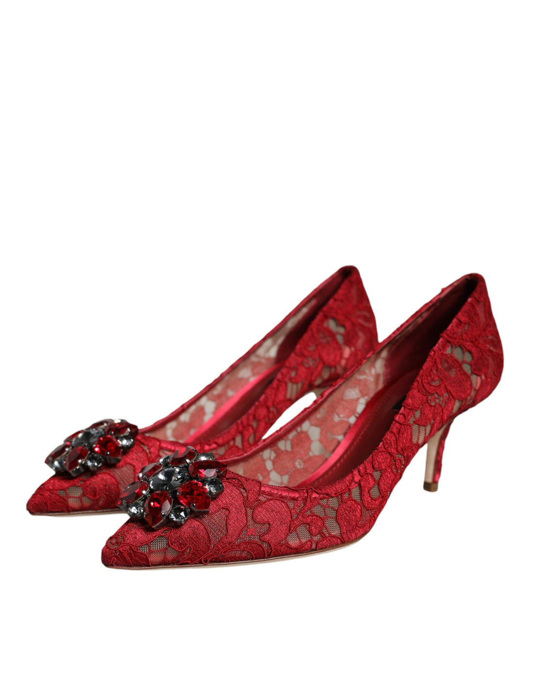 Dolce &amp; Gabbana Red Taormina Lace Crystal Heels Pumps Shoes/EU39/US9/Red