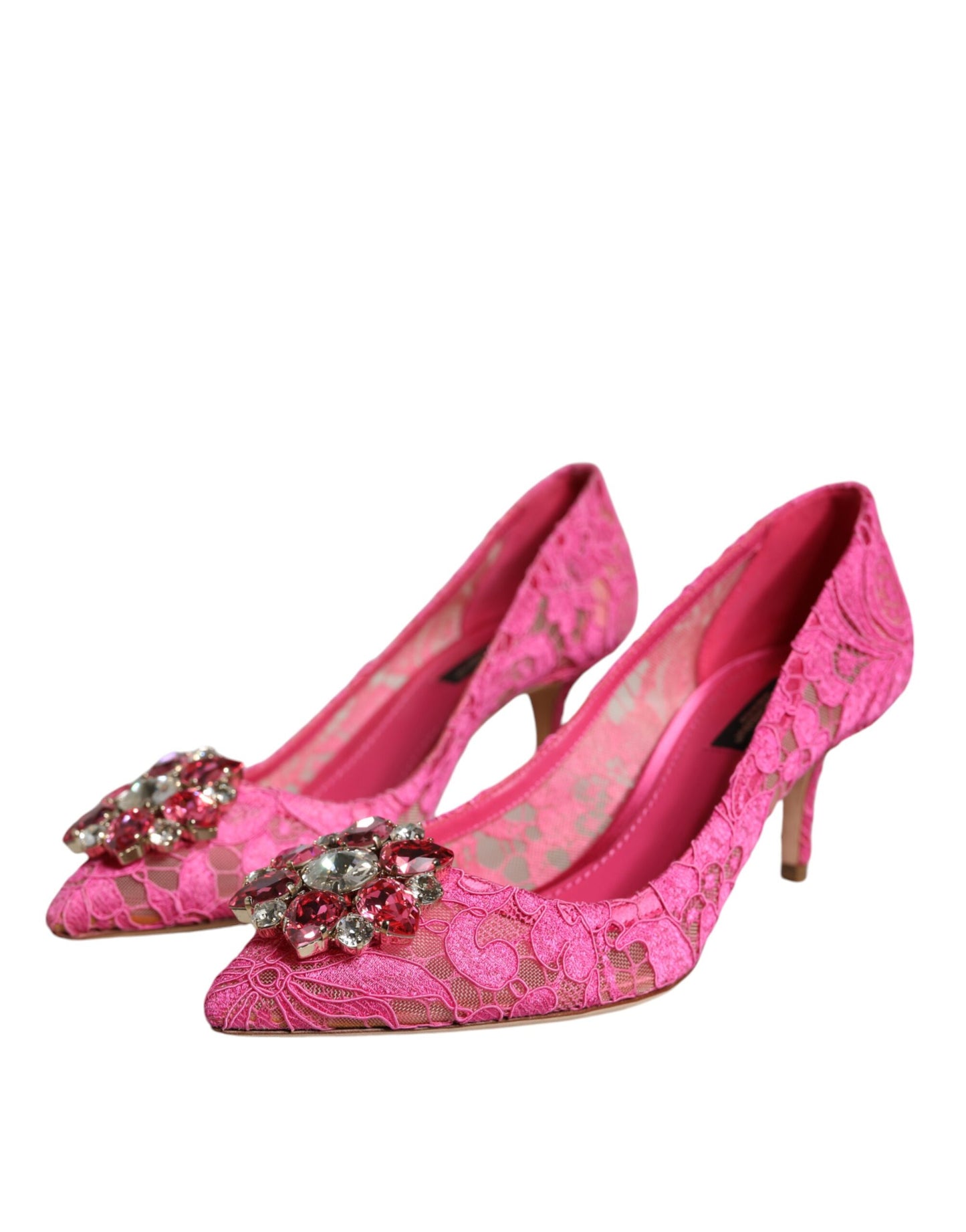 Dolce & Gabbana Pink Taormina Lace Crystal Heels Pumps Shoes/EU38/US8/Pink