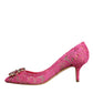 Dolce & Gabbana Pink Taormina Lace Crystal Heels Pumps Shoes/EU38/US8/Pink