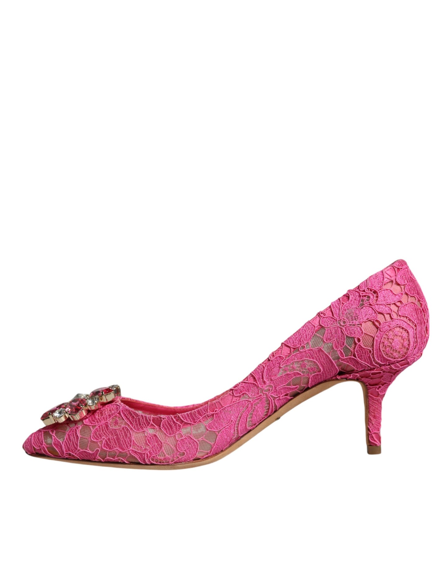 Dolce & Gabbana Pink Taormina Lace Crystal Heels Pumps Shoes/EU38/US8/Pink