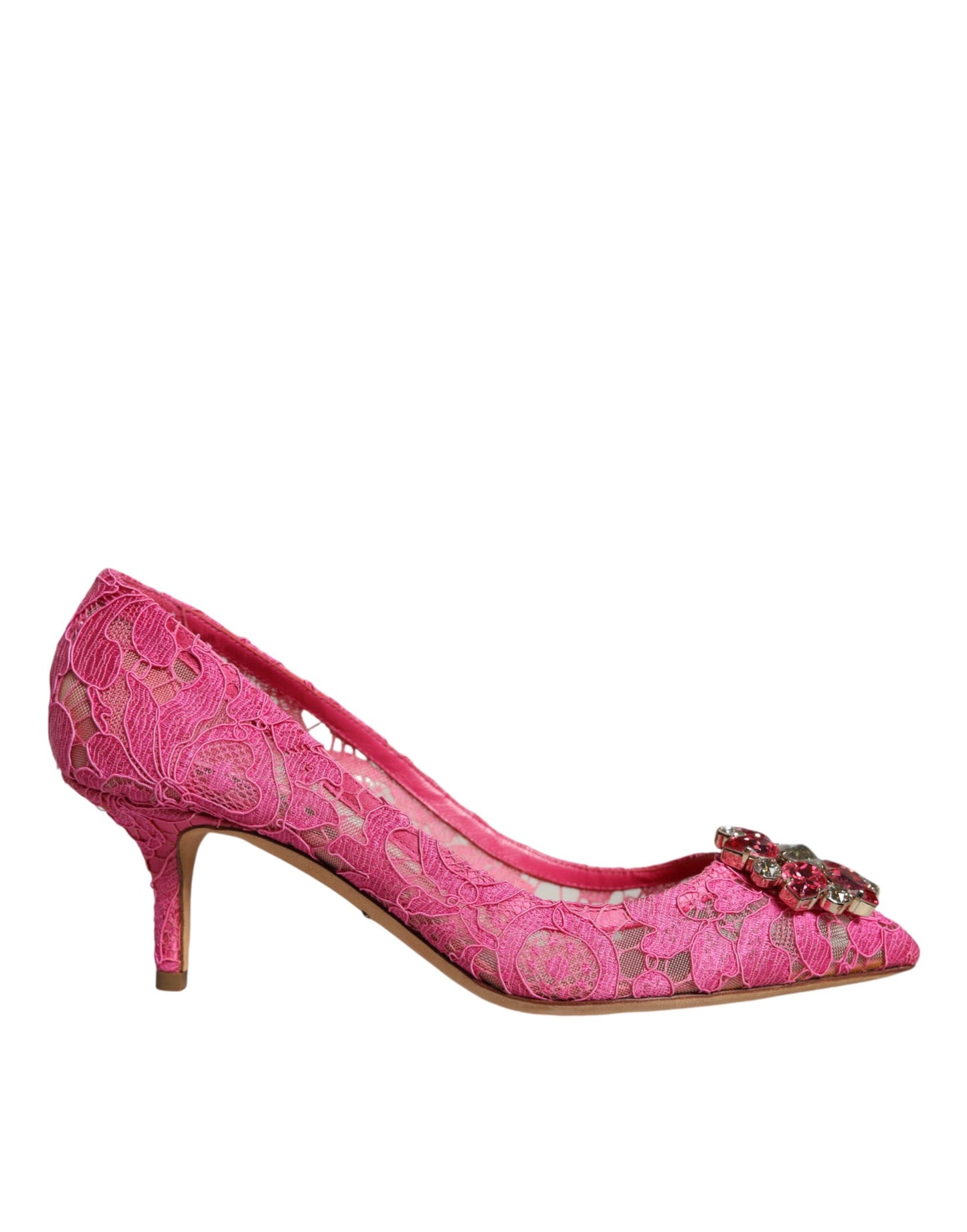 Dolce & Gabbana Pink Taormina Lace Crystal Heels Pumps Shoes/EU38/US8/Pink