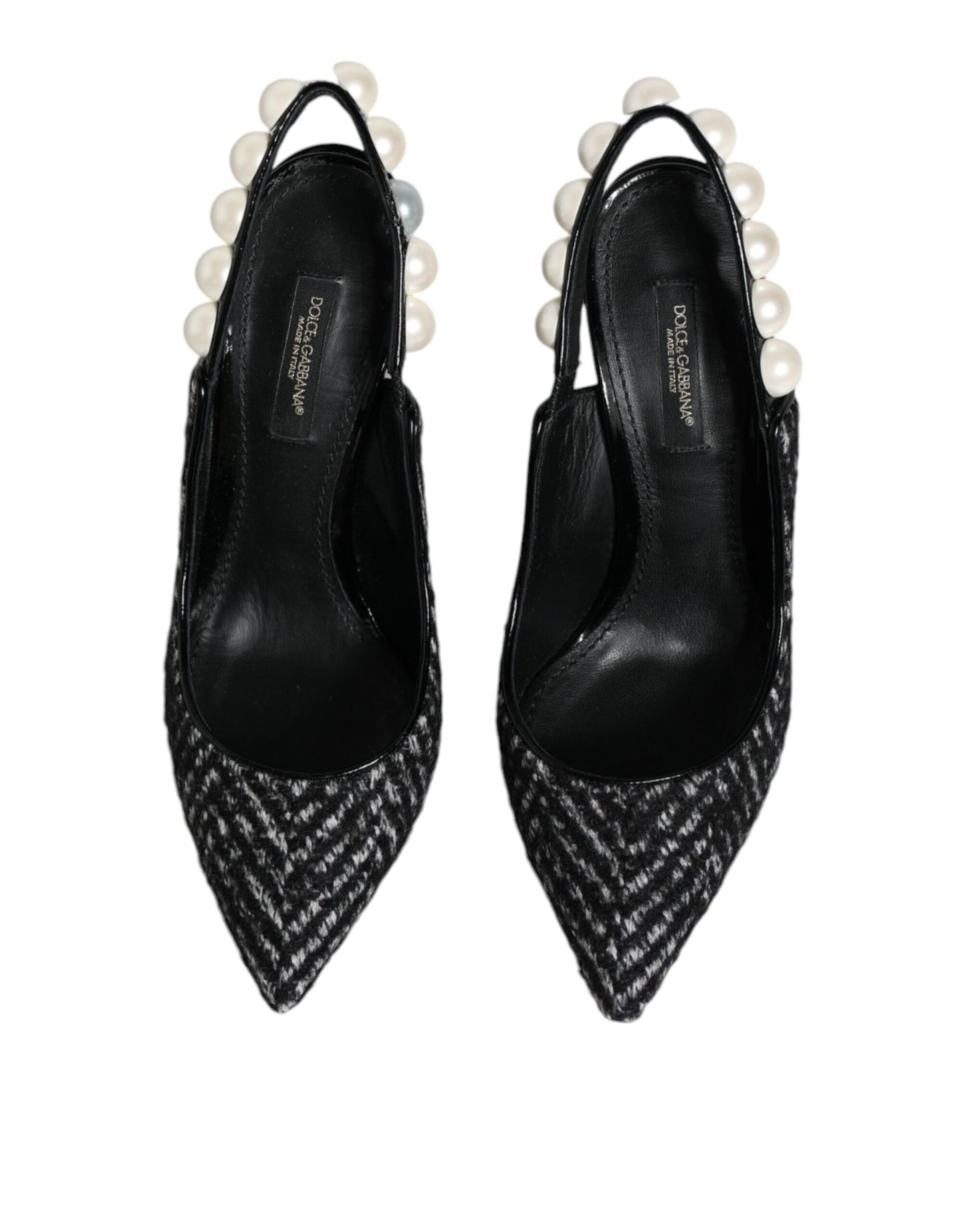 Dolce & Gabbana White Black Chevron Faux Pearl Slingback Shoes/EU35/US5/Black/White