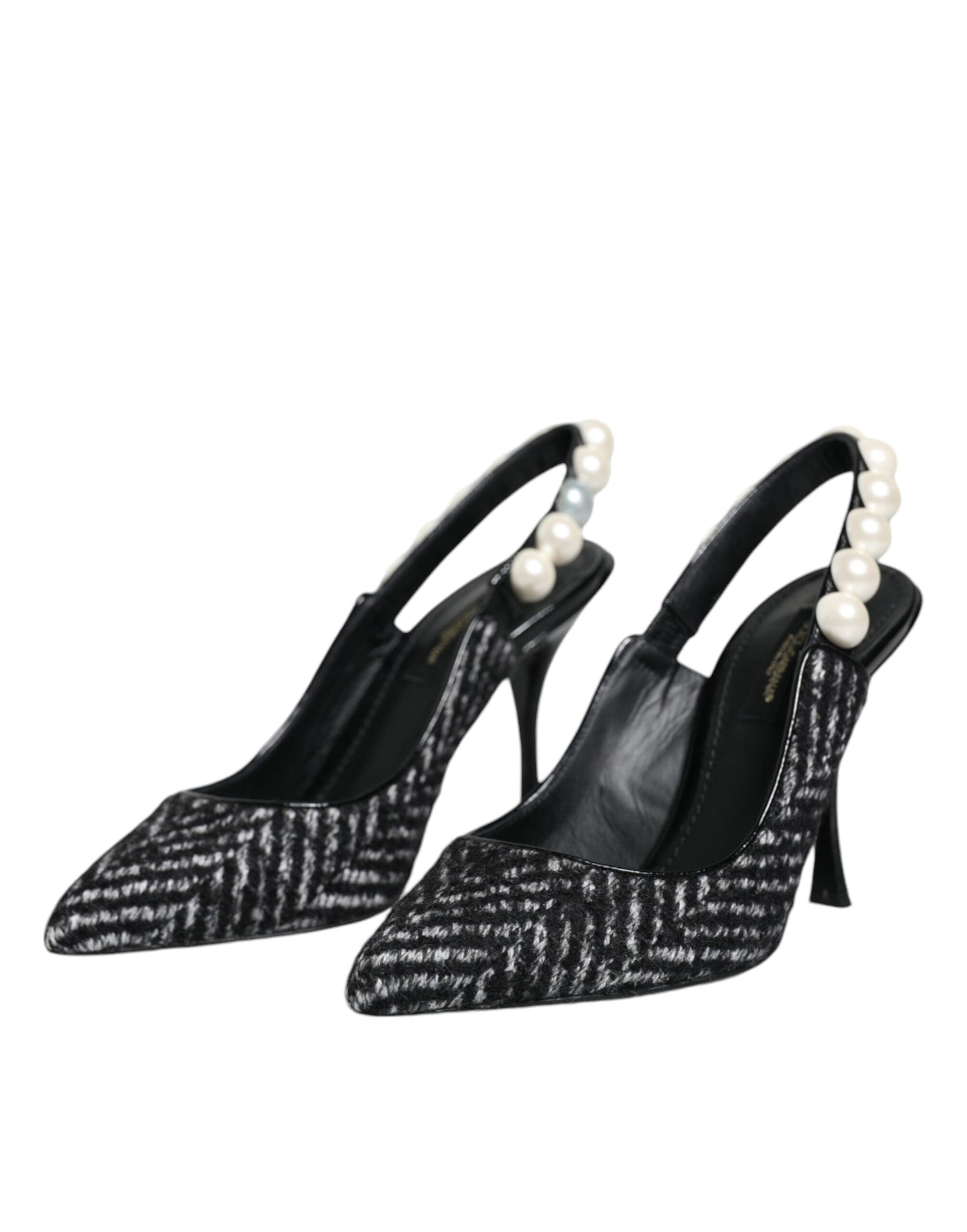 Dolce &amp; Gabbana White Black Chevron Faux Pearl Slingback Shoes/EU35/US5/Black/White