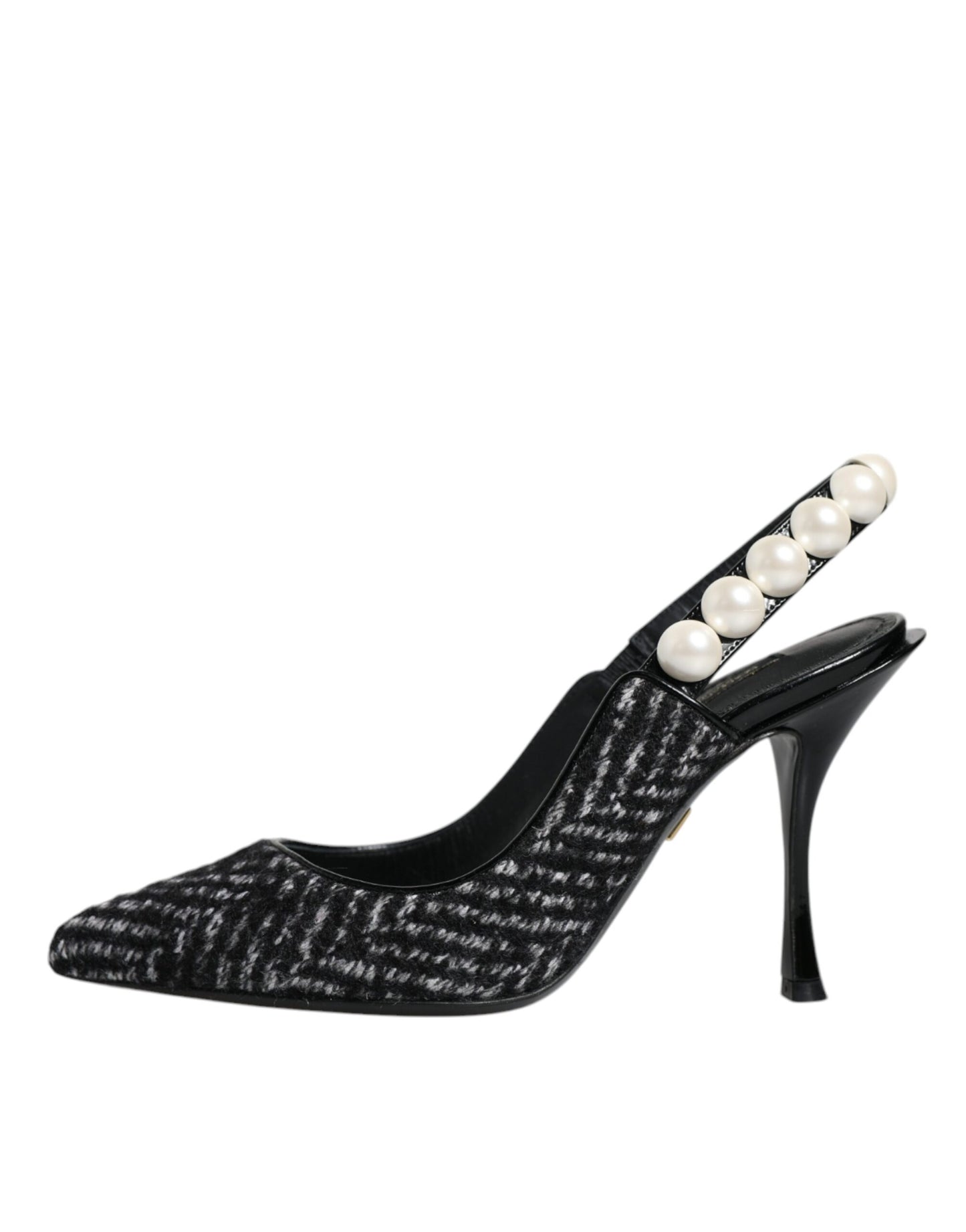 Dolce & Gabbana White Black Chevron Faux Pearl Slingback Shoes/EU35/US5/Black/White