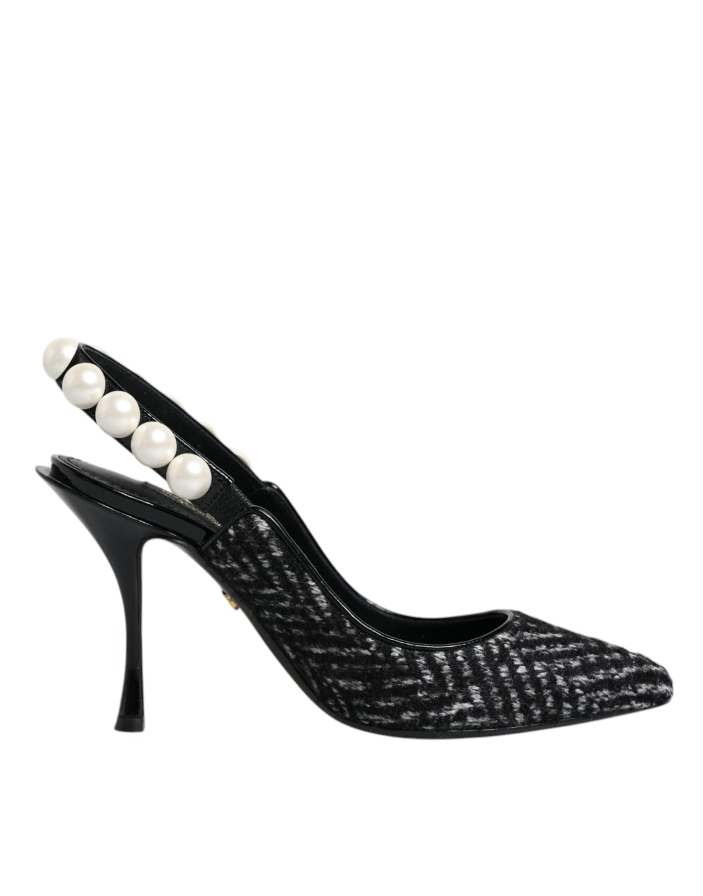 Dolce & Gabbana White Black Chevron Faux Pearl Slingback Shoes/EU35/US5/Black/White