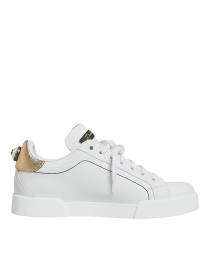 Dolce &amp; Gabbana White Leather Portofino Low Top Sneaker Shoes/EU37/US7/White