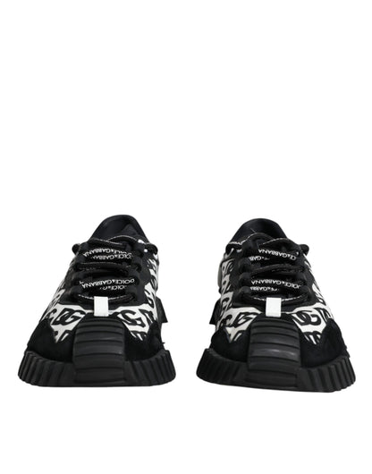 Dolce &amp; Gabbana Black Logo Lace Up Low Top NS1 Sneakers Shoes/EU42/US12/Black and White