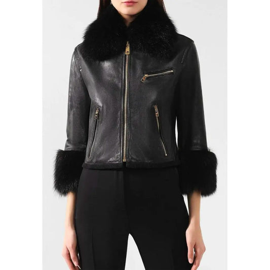 Dolce & Gabbana Black Leather Di Lambskin Jackets & Coat/IT46 | L/Black