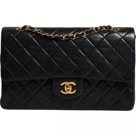 Chanel Black Lambskin Medium Classic Double Flap Quilted Gold Shoulder Bag/one size/Black