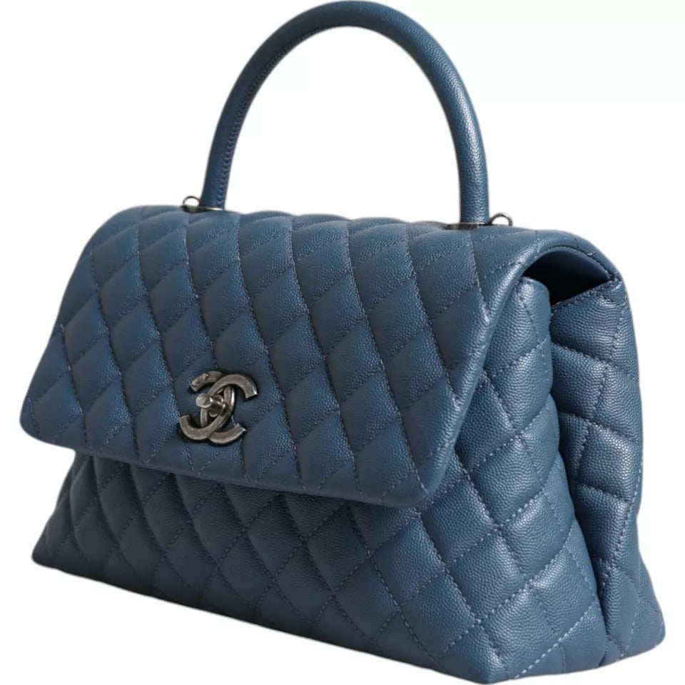 Chanel Dark Blue Flap Top Medium Coco Handle Bag/one size/Blue