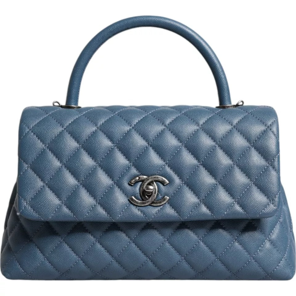 Chanel Dark Blue Flap Top Medium Coco Handle Bag/one size/Blue