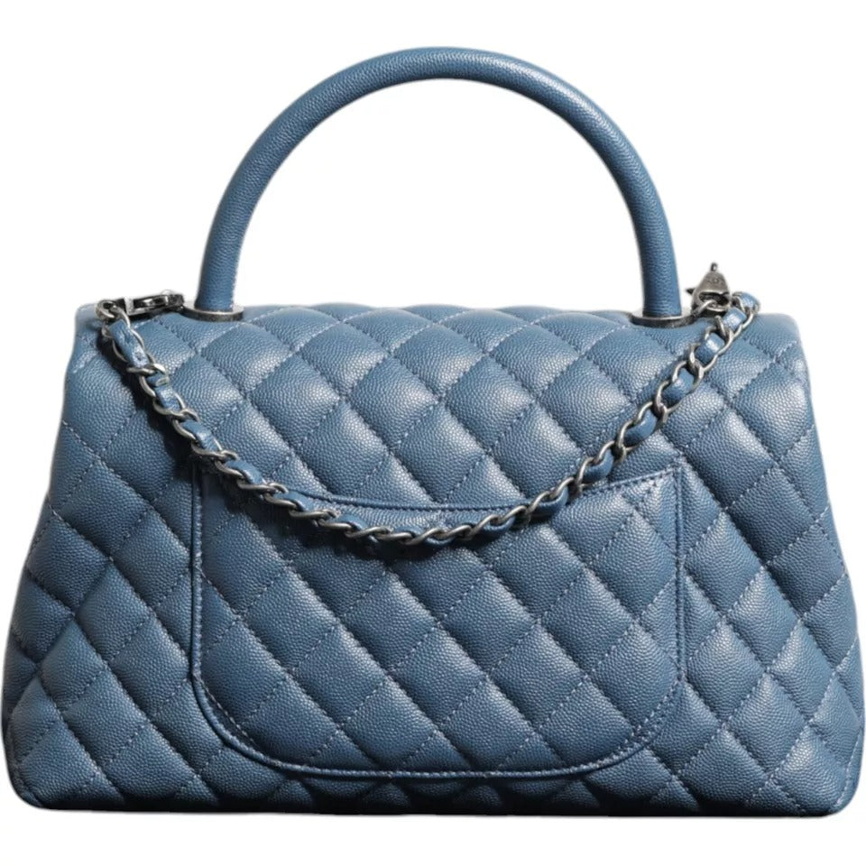 Chanel Dark Blue Flap Top Medium Coco Handle Bag/one size/Blue