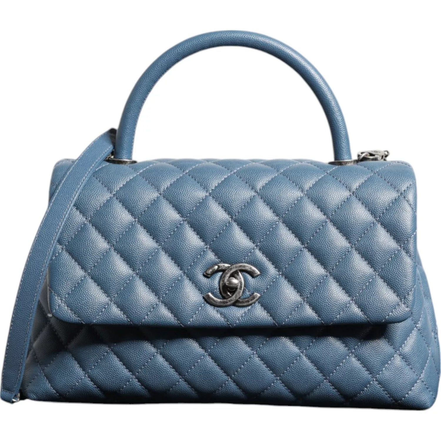 Chanel Dark Blue Flap Top Medium Coco Handle Bag/one size/Blue