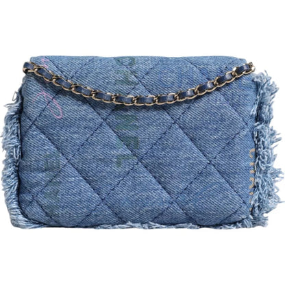 Chanel Denim Mood Flap Micro Logo Printed Fringed Shoulder Bag/one size/Blue