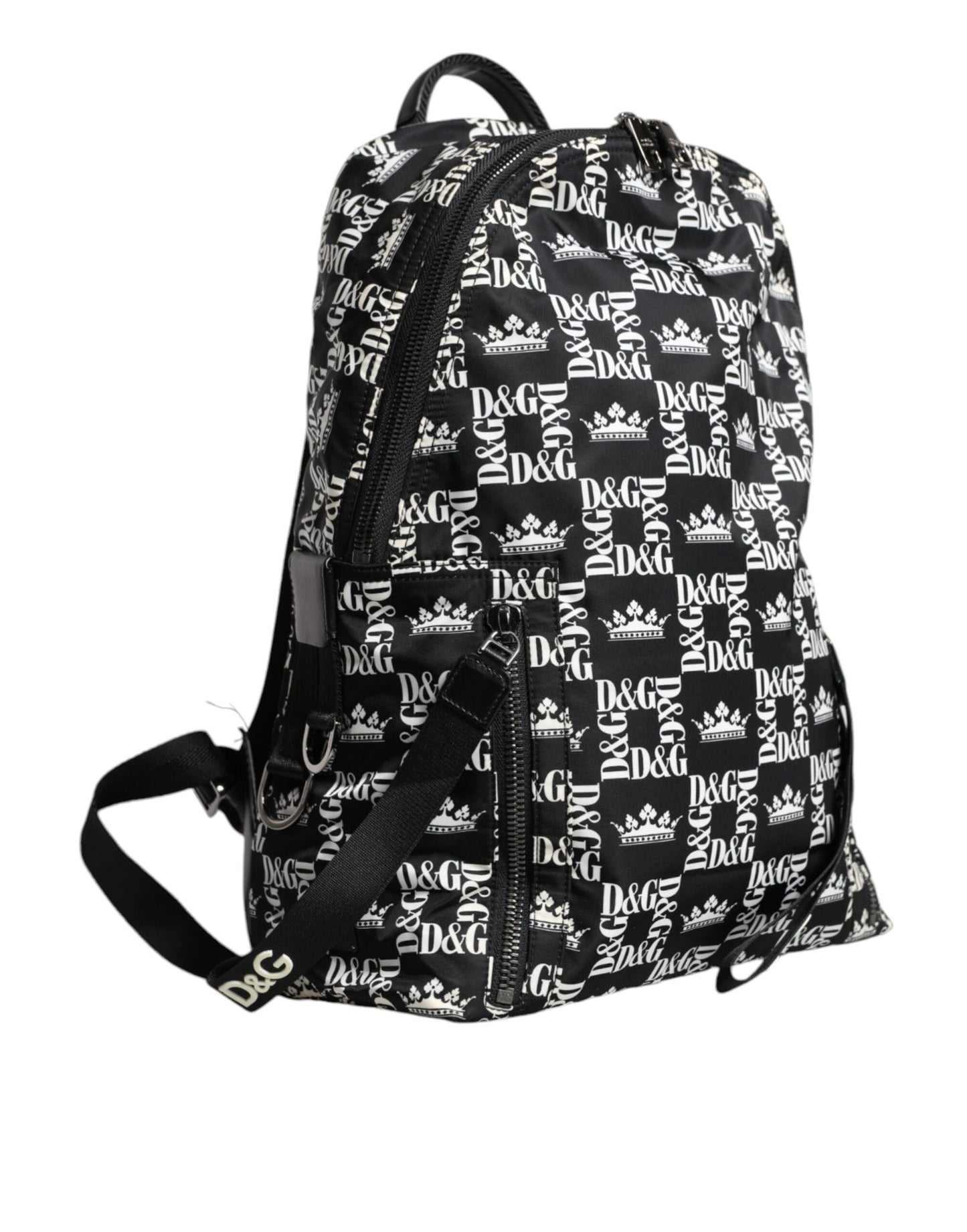 Dolce & Gabbana Black White DG Crown Logo Nylon Backpack Bag/one size/Black and White