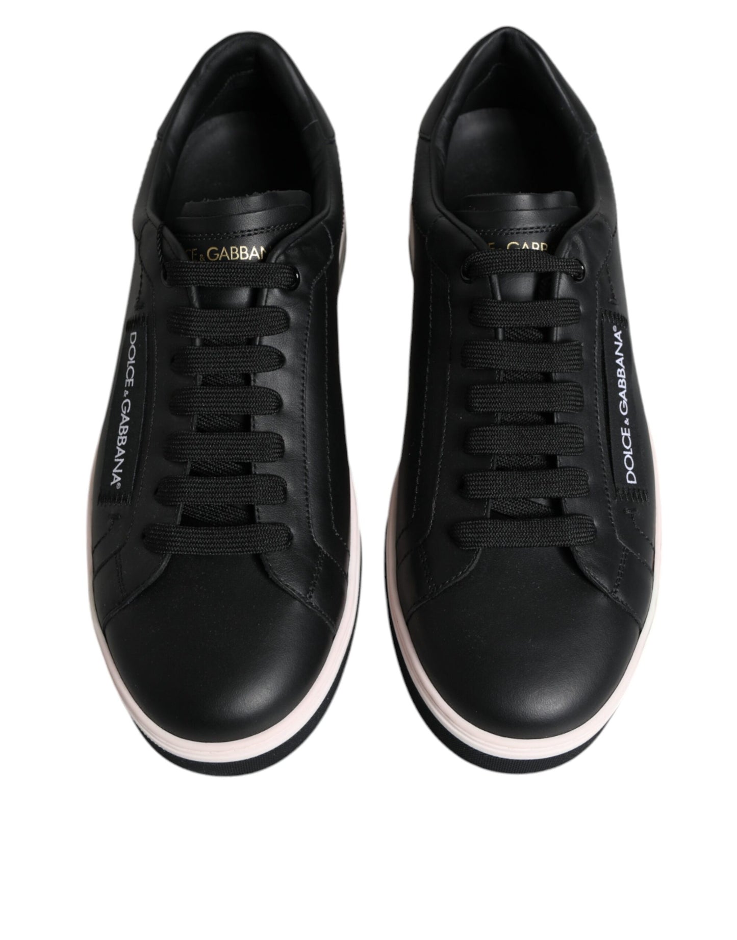 Dolce & Gabbana Black Leather Low Top Men Sneakers Shoes/EU39.5/US6.5/Black and White