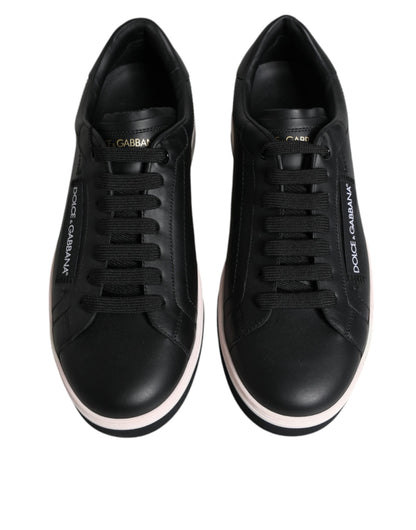 Dolce &amp; Gabbana Black Leather Low Top Men Sneakers Shoes/EU39.5/US6.5/Black and White