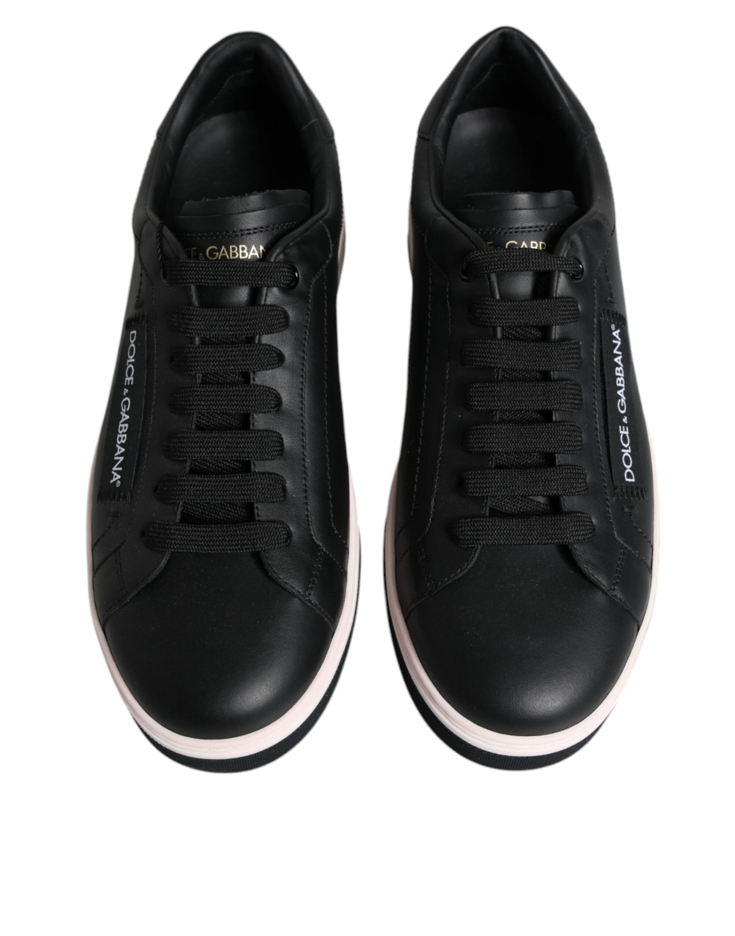 Dolce &amp; Gabbana Black Leather Low Top Men Sneakers Shoes/EU41.5/US8.5/Black and White