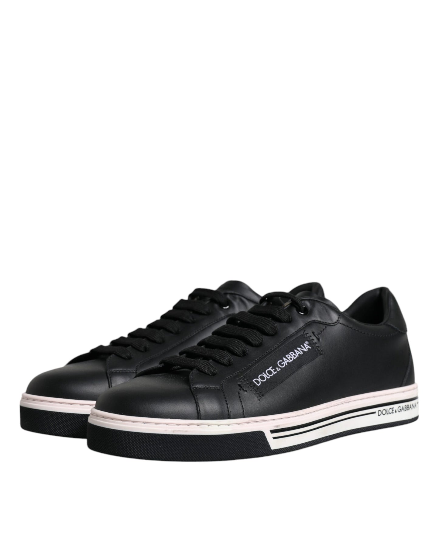 Dolce & Gabbana Black Leather Low Top Men Sneakers Shoes/EU42/US9/Black and White