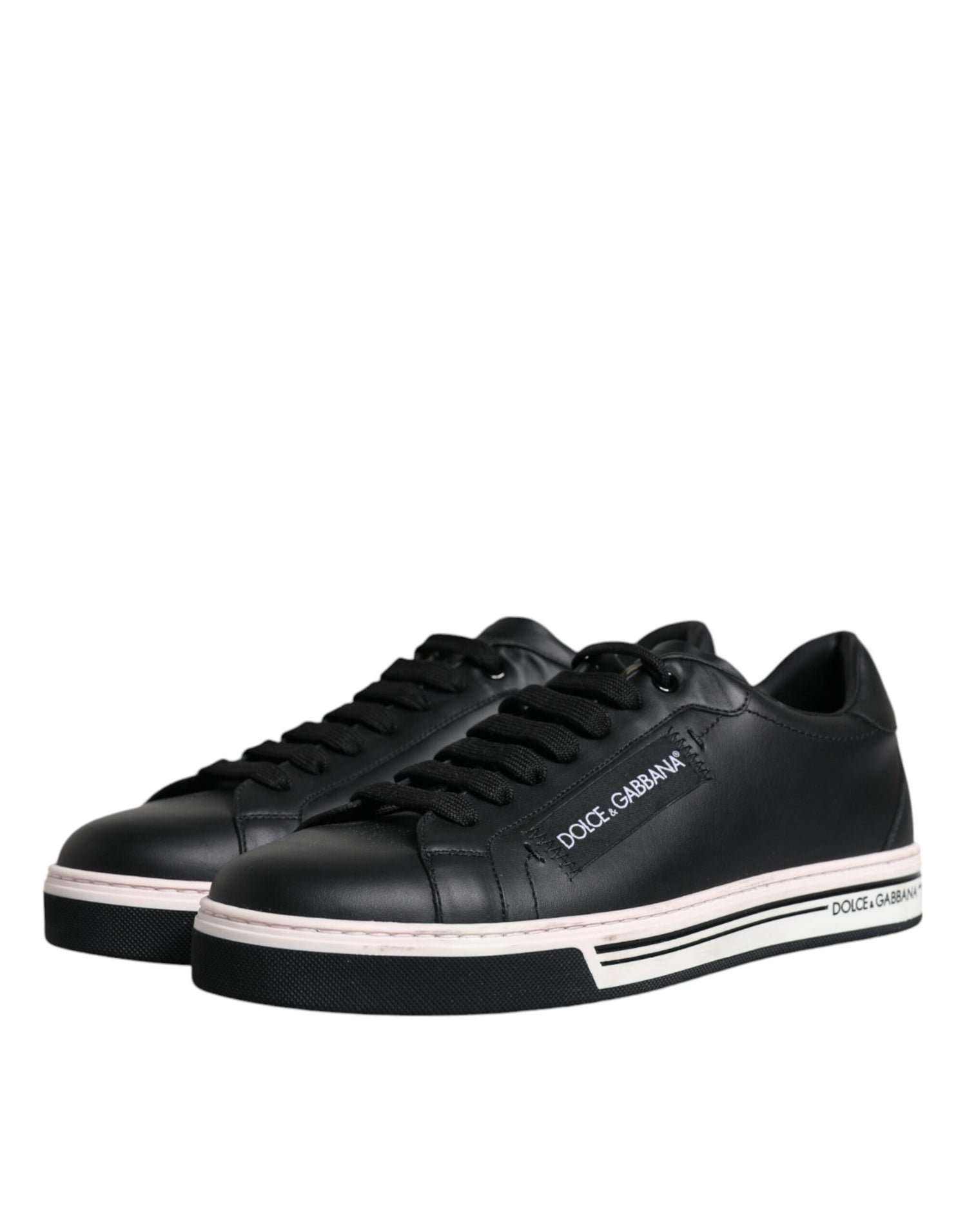 Dolce &amp; Gabbana Black Leather Low Top Men Sneakers Shoes/EU42/US9/Black and White