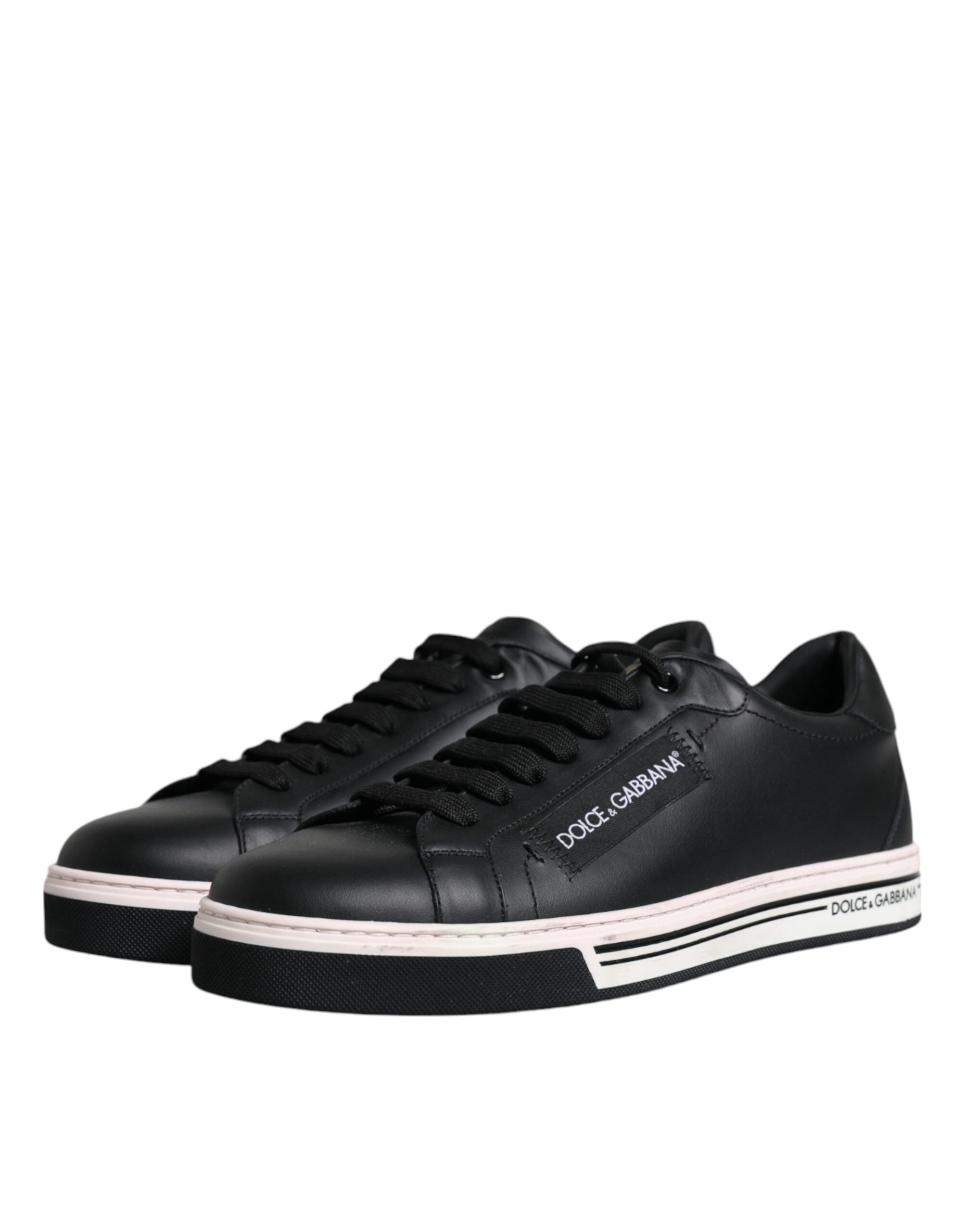 Dolce &amp; Gabbana Black Leather Low Top Men Sneakers Shoes/EU41.5/US8.5/Black and White