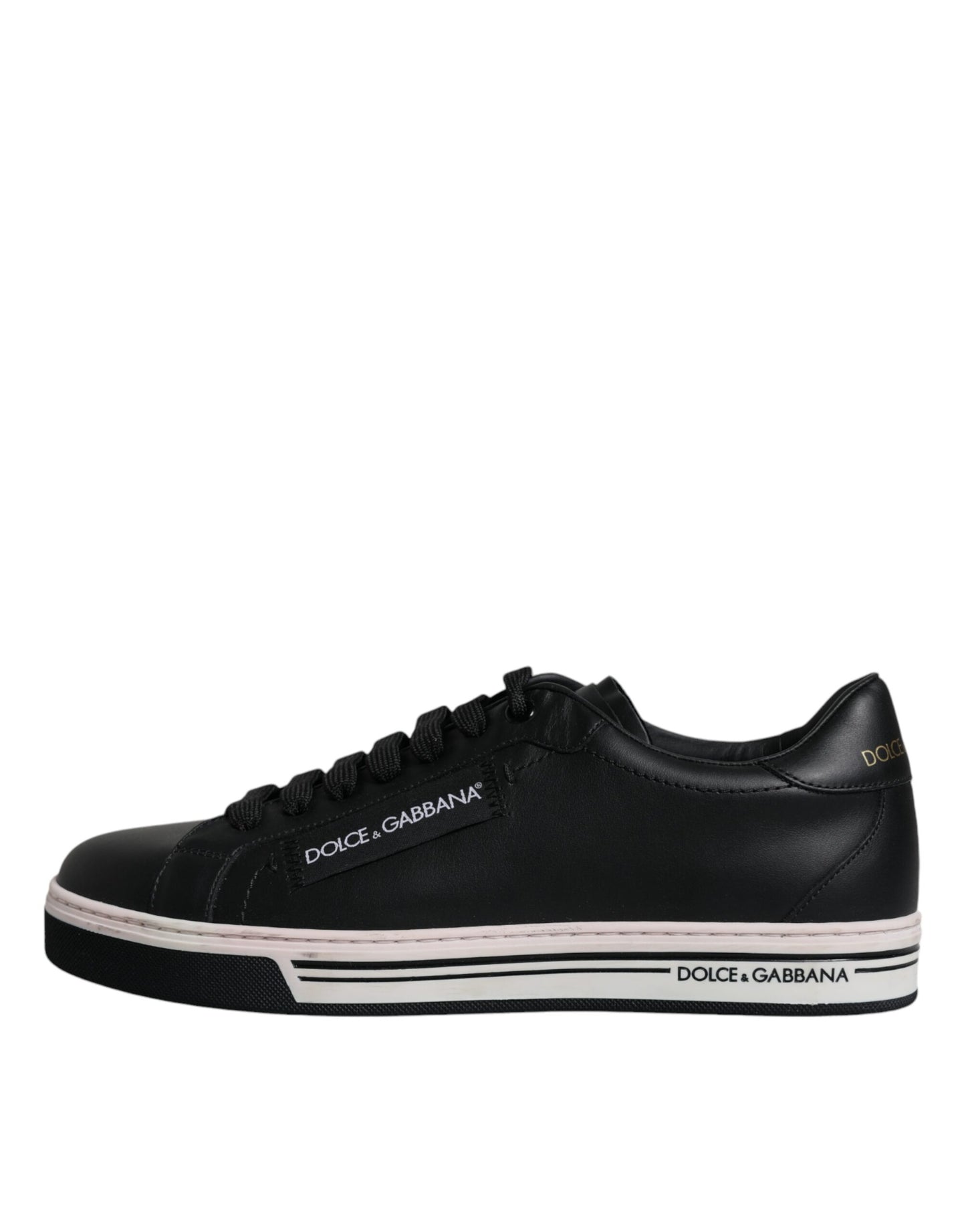 Dolce & Gabbana Black Leather Low Top Men Sneakers Shoes/EU42/US9/Black and White