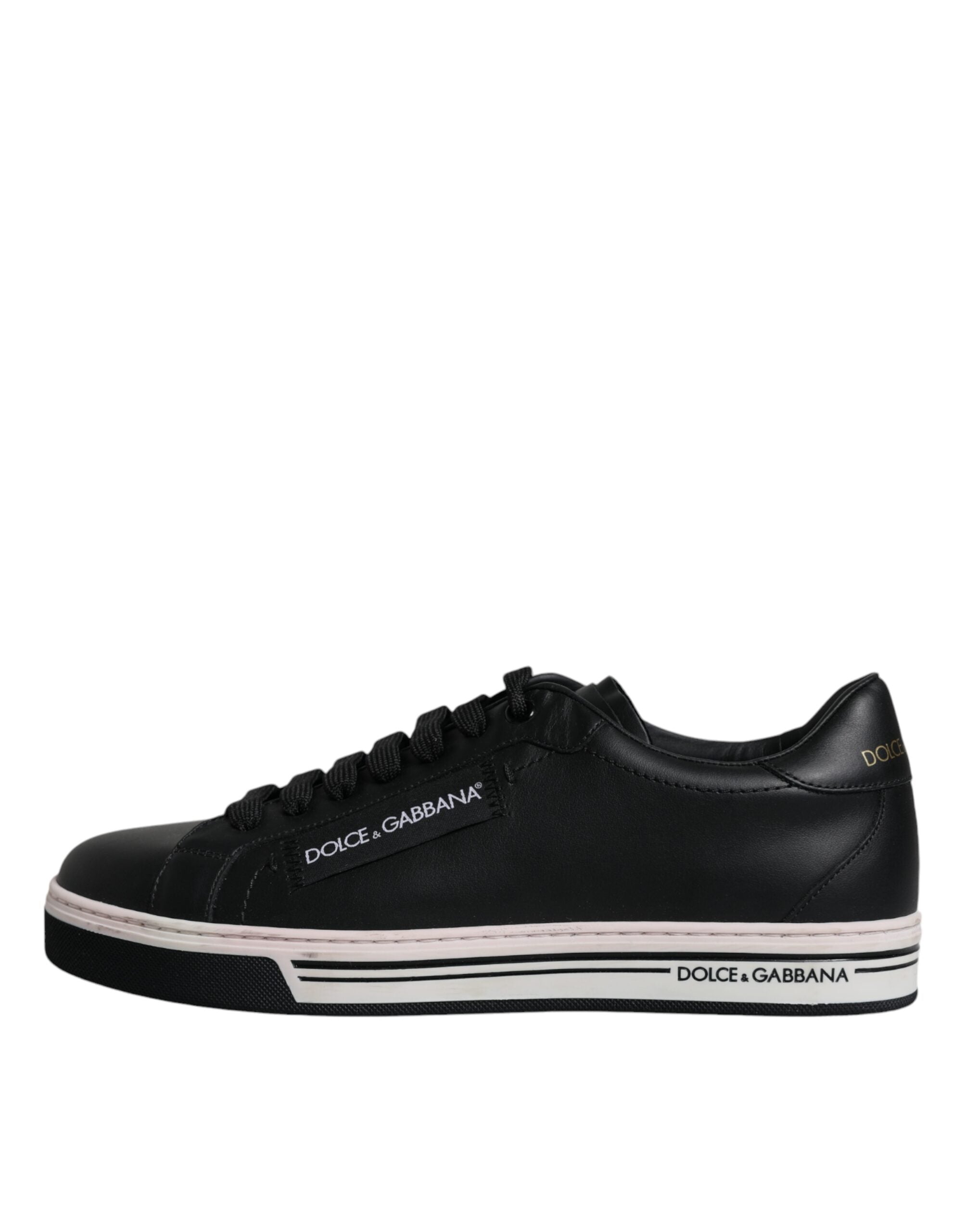 Dolce &amp; Gabbana Black Leather Low Top Men Sneakers Shoes/EU42/US9/Black and White