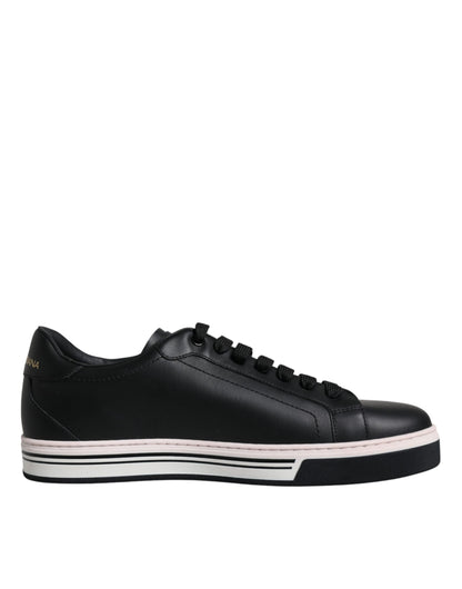 Dolce &amp; Gabbana Black Leather Low Top Men Sneakers Shoes/EU41.5/US8.5/Black and White