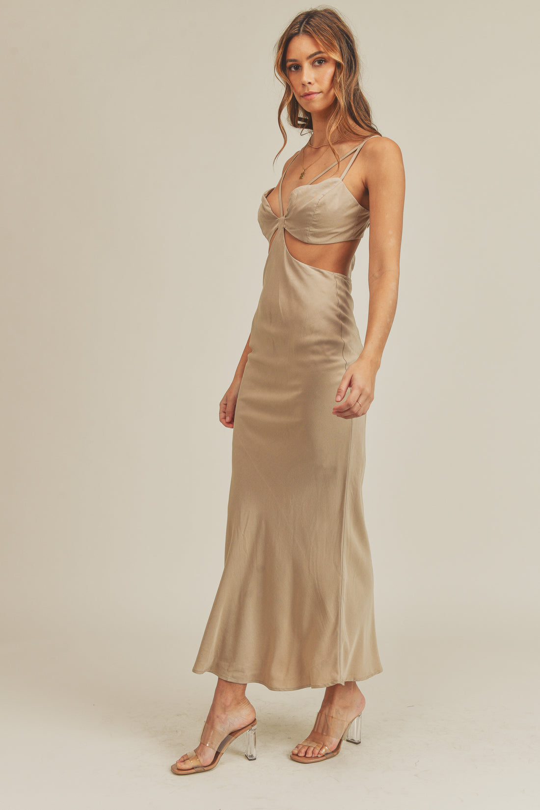 Mable Tan Cut-Out Linen Maxi / S