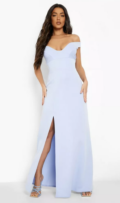 Boohoo Light Blue Leg Slit Maxi Dress / S NWOT