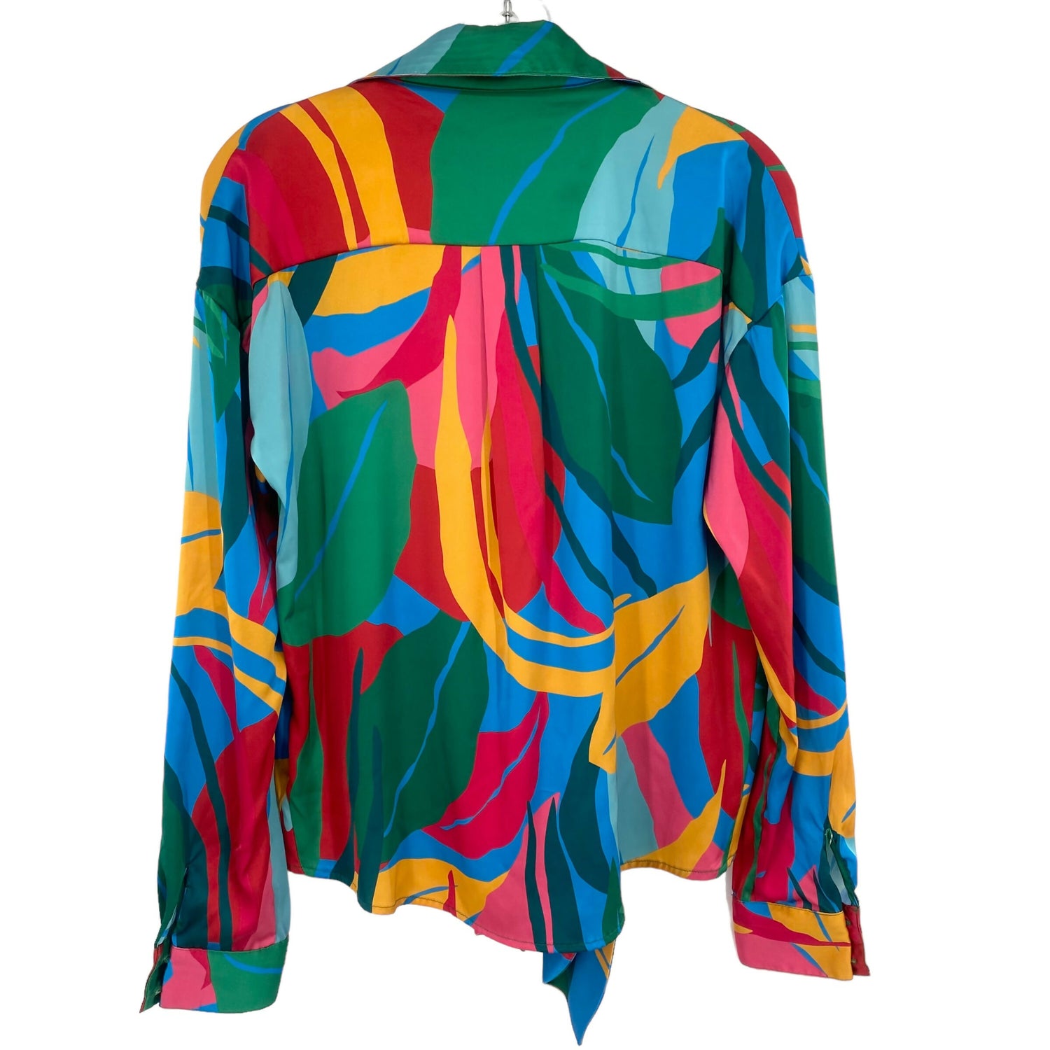 Hutch Tropical Print V-Neck Tie-Front Blouse XS Long Sleeve Multicolor