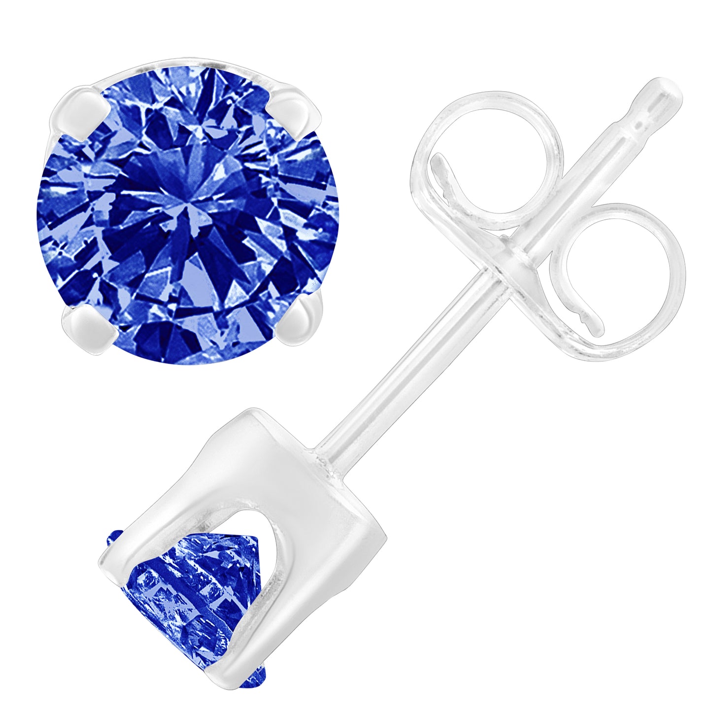 Haus of Brilliance .925 Sterling Silver 1/5 Cttw Round Brilliant-Cut Blue Diamond Classic 4-Prong Stud Earrings (Fancy Color-Enhanced, I2-I3 Clarity)