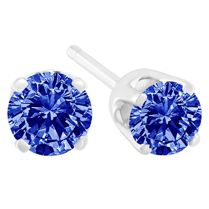 Haus of Brilliance .925 Sterling Silver 1/5 Cttw Round Brilliant-Cut Blue Diamond Classic 4-Prong Stud Earrings (Fancy Color-Enhanced, I2-I3 Clarity)