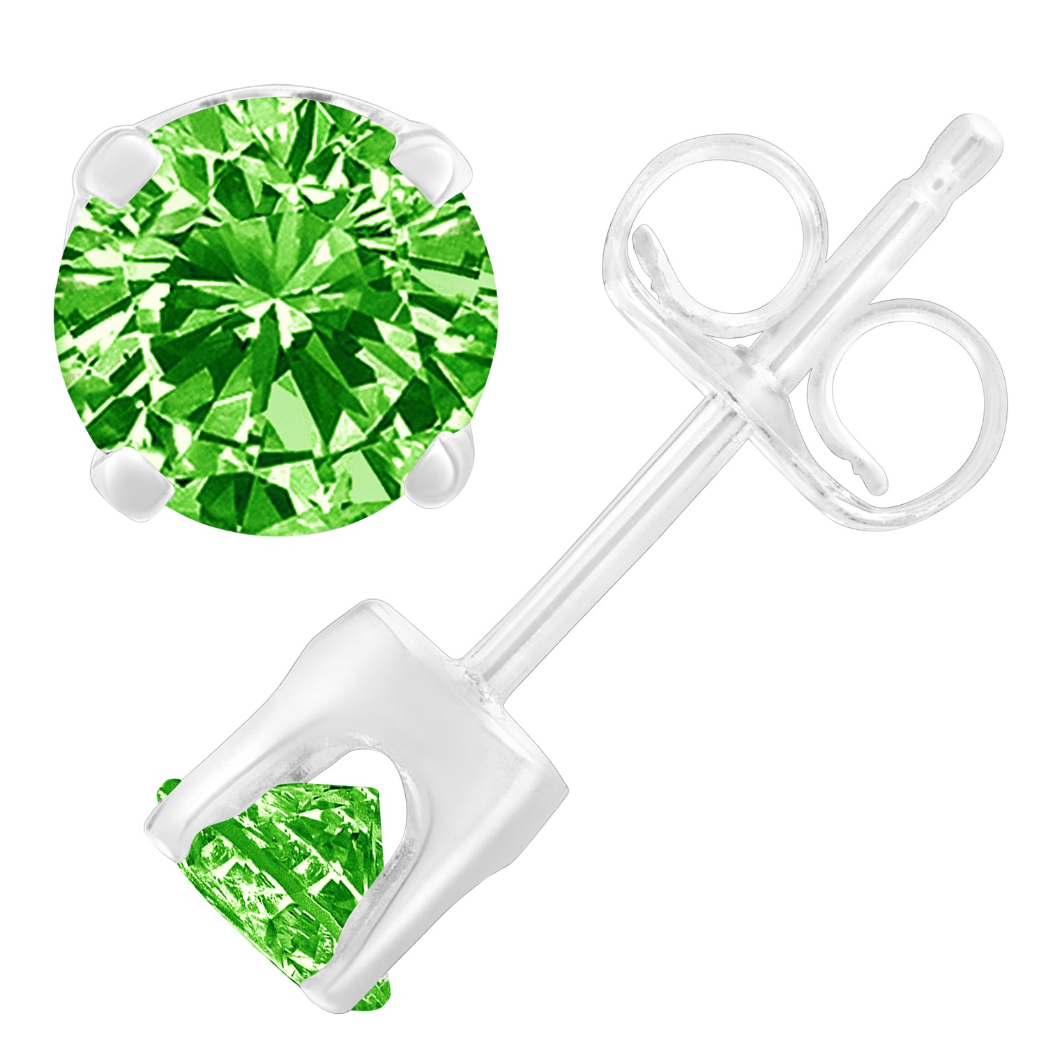 Haus of Brilliance .925 Sterling Silver 1/5 Cttw Round Brilliant-Cut Green Diamond Classic 4-Prong Stud Earrings (Fancy Color-Enhanced, I2-I3 Clarity)