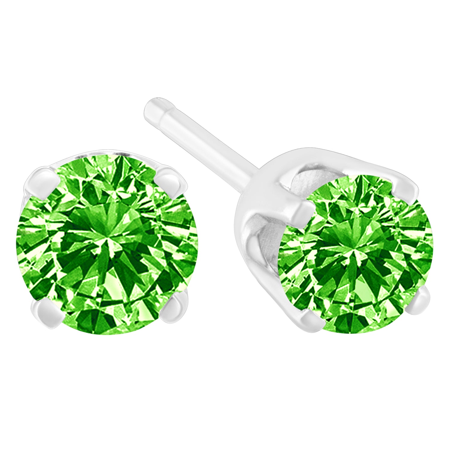 Haus of Brilliance .925 Sterling Silver 1/5 Cttw Round Brilliant-Cut Green Diamond Classic 4-Prong Stud Earrings (Fancy Color-Enhanced, I2-I3 Clarity)