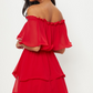 PrettyLittleThing Red Off the Shoulder Chiffon Ruffle Mini / XS