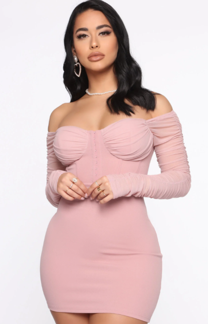 Fashion Nova Mauve Mesh Bustier Off The Shoulder Mini / S
