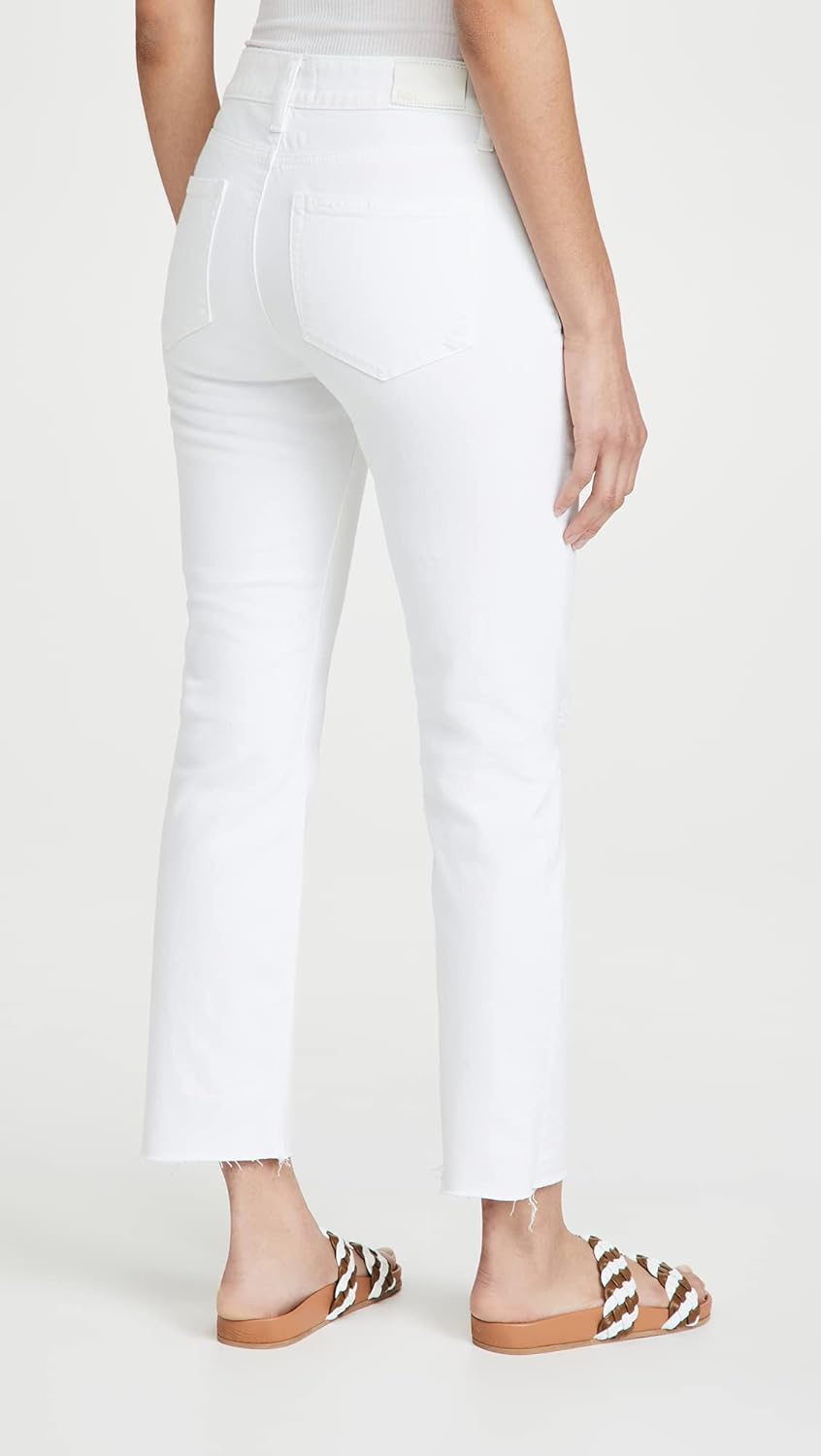 Paige Brigitte Raw Hem Distressed Straight Leg Jean - /White