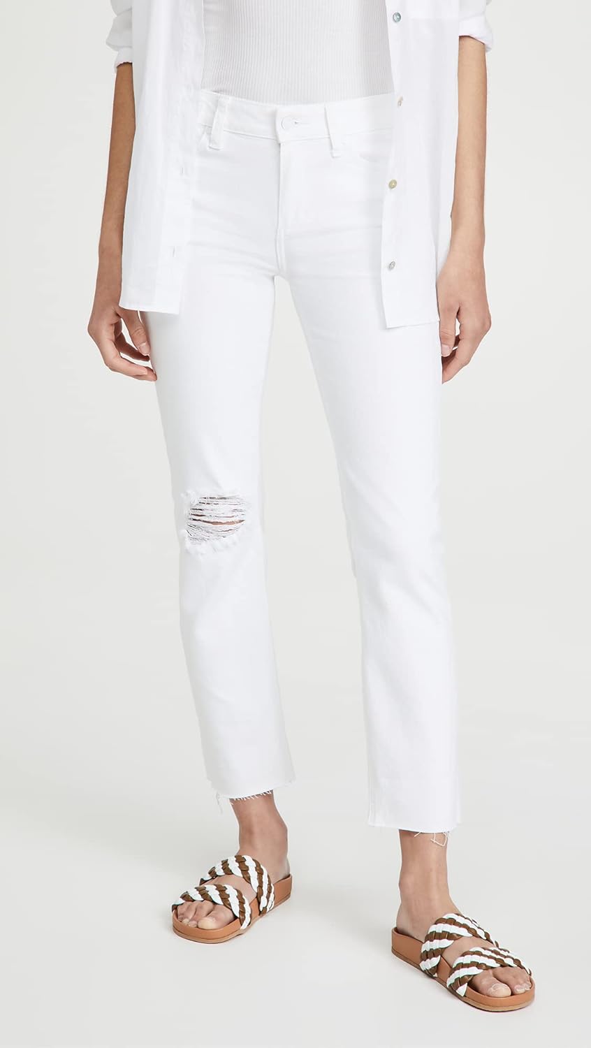 Paige Brigitte Raw Hem Distressed Straight Leg Jean - /White