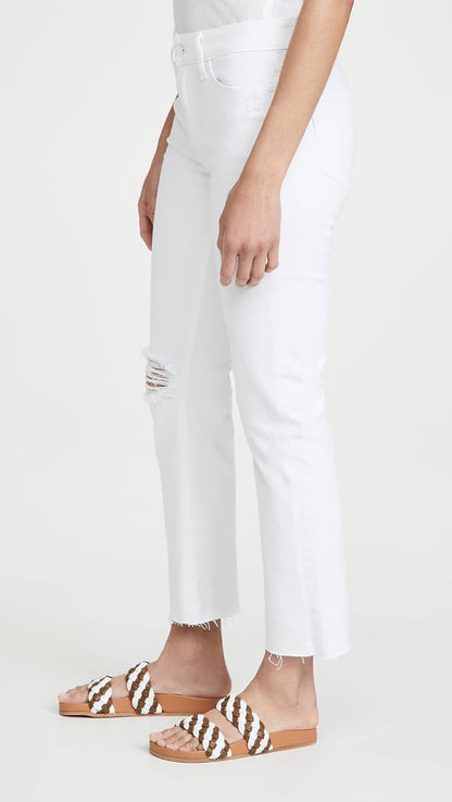 Paige Brigitte Raw Hem Distressed Straight Leg Jean - /White